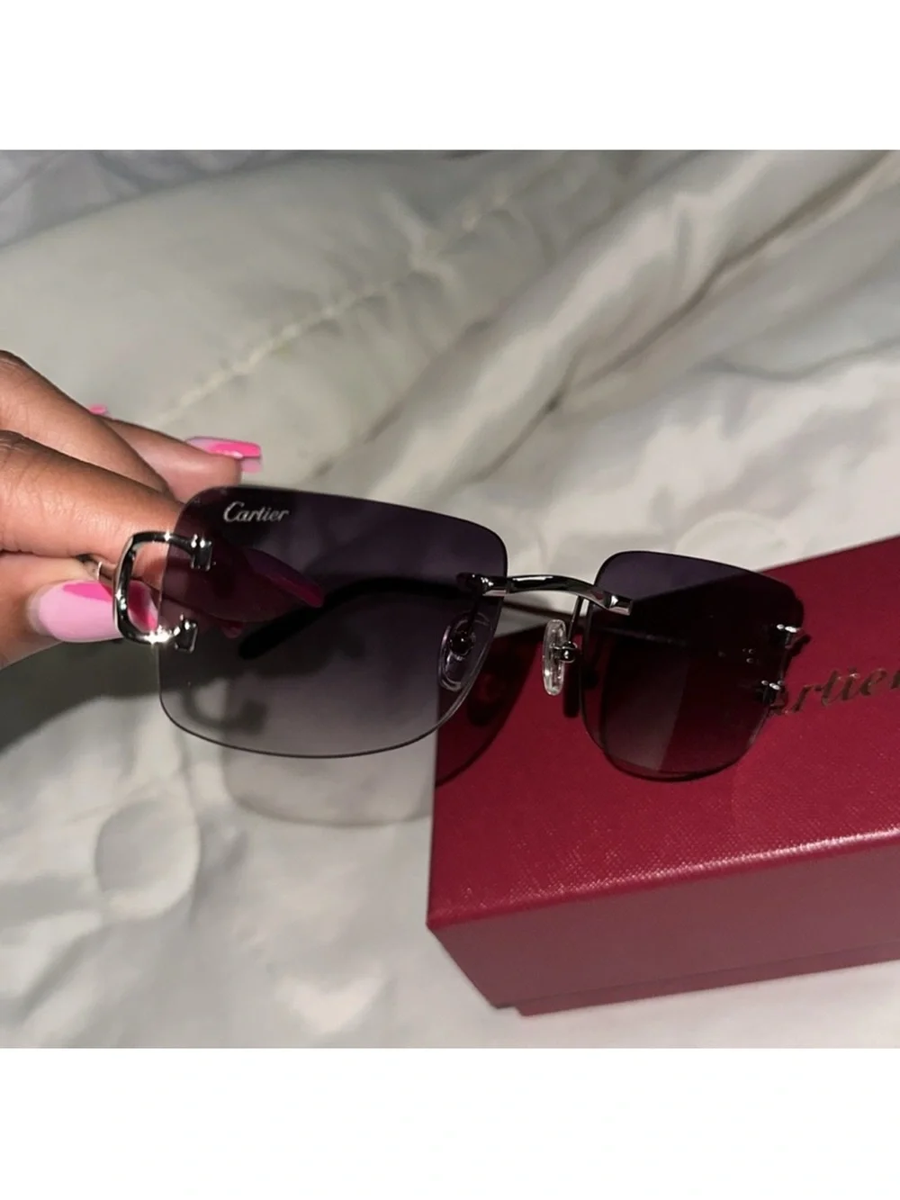 Cartier Rimless Men's Sunglasses with Purple Gradient Lenses